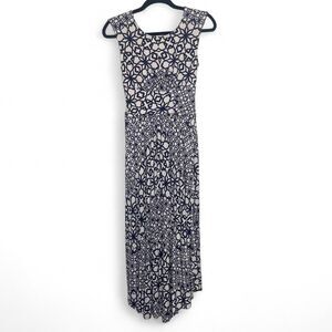 Anthropologie Maeve White Navy Floral Print Low Back Maxi Dress Size XS